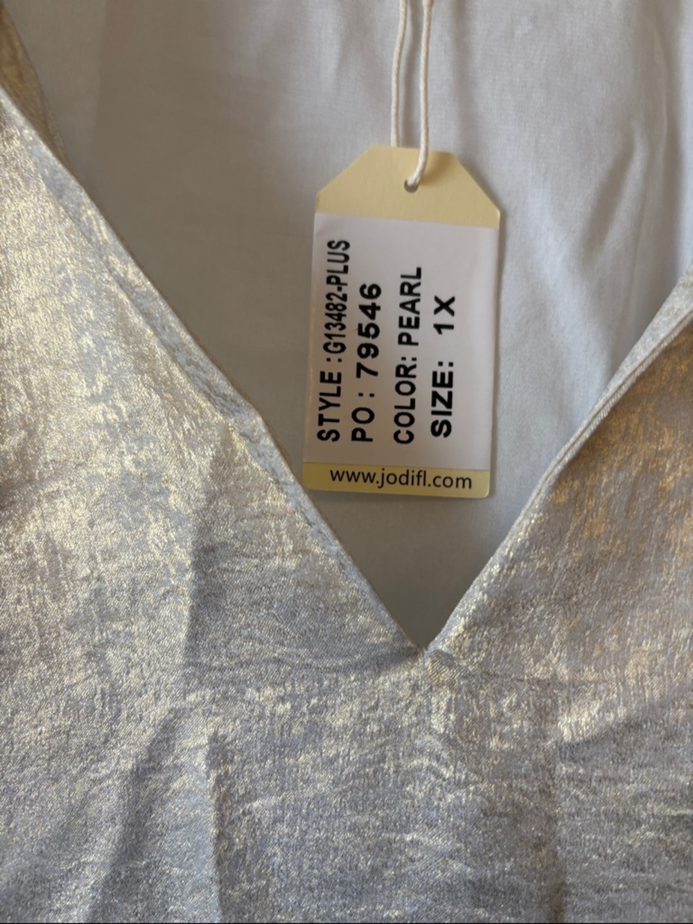 JODIFL Shimmery Gold V-Neck Blouse pit to pit 36” - Picture 6 of 10